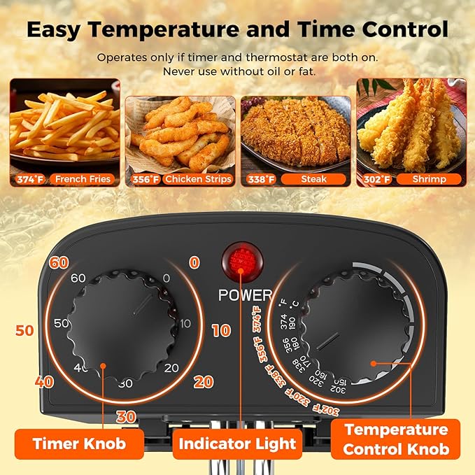 SIMOE 5L Electric Deep Fryer with 3 Baskets and Lid,1700W Countertop Electric Oil Fryer w/Temperature Control, View Window, Adjustable Timer, Deep Fryer for Home Use