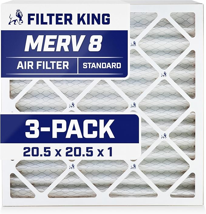 Filter King 20.5x20.5x1 Air Filter | 3-PACK | MERV 8 HVAC Pleated A/C Furnace Filters | MADE IN USA | Actual Size: 20.5 x 20.5 x .75"
