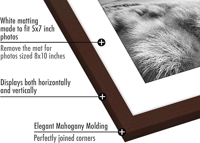 Americanflat 8x10 Picture Frame with Polished Plexiglass - Set of 5 - Use as 5x7 Frame with Mat or Display 8x10 Photo Without Mat - Galleria Collection - Picture Frames for Tabletop or Wall - Mahogany
