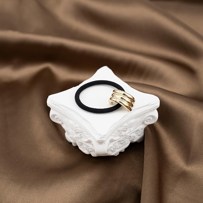 4PCS Gold Hair Set - 2 Metal Hair Ties + 2 Shell Hair Clips, Non-Damage Ponytail Holders & Decorative Hair Clips