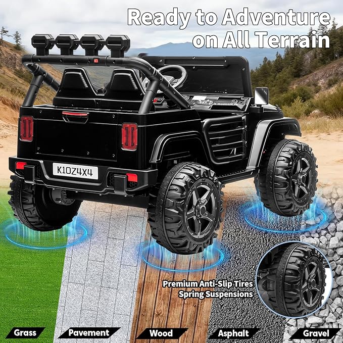 2 Seater Ride on Car Toy for Kids, 24V 4x4 Ride-on Truck, w/Parent Control, Soft Start, 3 Speed, 4-Wheeler Suspension, Bluetooth, LED Lights, Electric Car for Kids Toddler Ages 3-8, Black