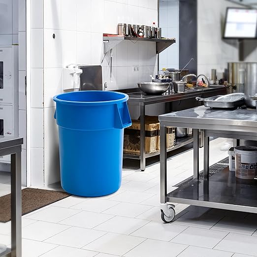 PRO&Family Commercial Round Trash Can, Ingredient Bin, Heavy-Duty Plastic, Anti-Static, Kitchen, Office, Outdoor Use (Blue, 55 Gallon)