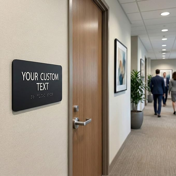 ALPHA DOG ADA SIGNS Custom ADA Braille Room Sign 4x8 Inch - Personalized Office Door Name Plate with Grade 2 Braille - ADA and Title 24 Compliant Signage - Made in USA - Black