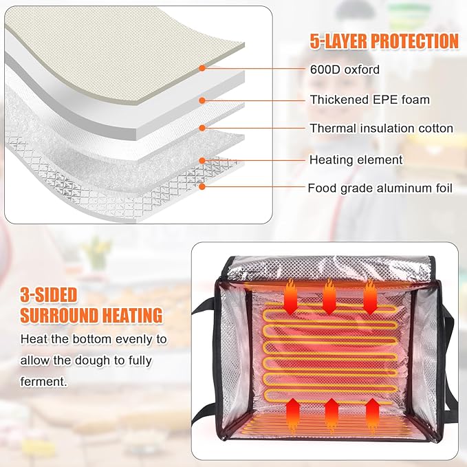 Folding Bread Proofing Box with Lid, Bread Proofer 3-Side Even Fever, Sourdough Starter Warmer for Pizza/Dough/Sour/Baking, 41-131℉ Temperature & 99 H Timer Control Proofing Container