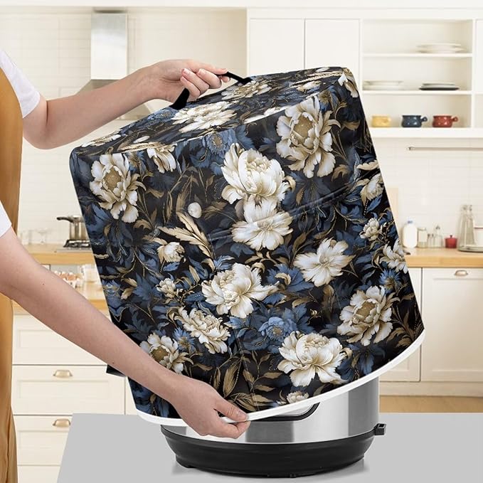 Flashideas Floral Print Pressure Cooker Cover for 8 Quart Instant Pot and Air Fryer Accessories, Stain Resistant Washable Round Protective Cover Electric Appliance Cover with Front Pocket