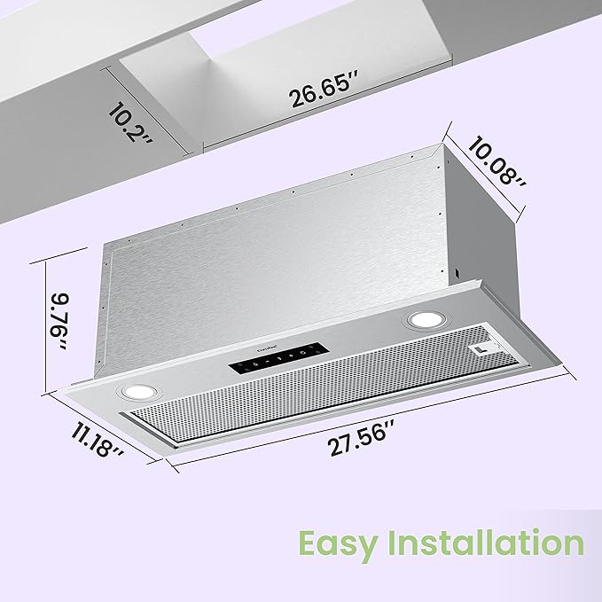 Comfee' Range Hood 27 inch, Built-in/Insert Vent Hood 450 CFM, 3 Speed Gesture Sensing & Touch Control Panel Stainless Steel Kitchen Stove Hood, Ducted/Ductless Convertible Duct