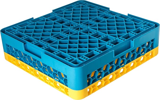 CFS RG49-1C411 OptiClean 49 Compartment Glass Rack with 1 Extender, 5.56", Polypropylene, Yellow/CFS Blue