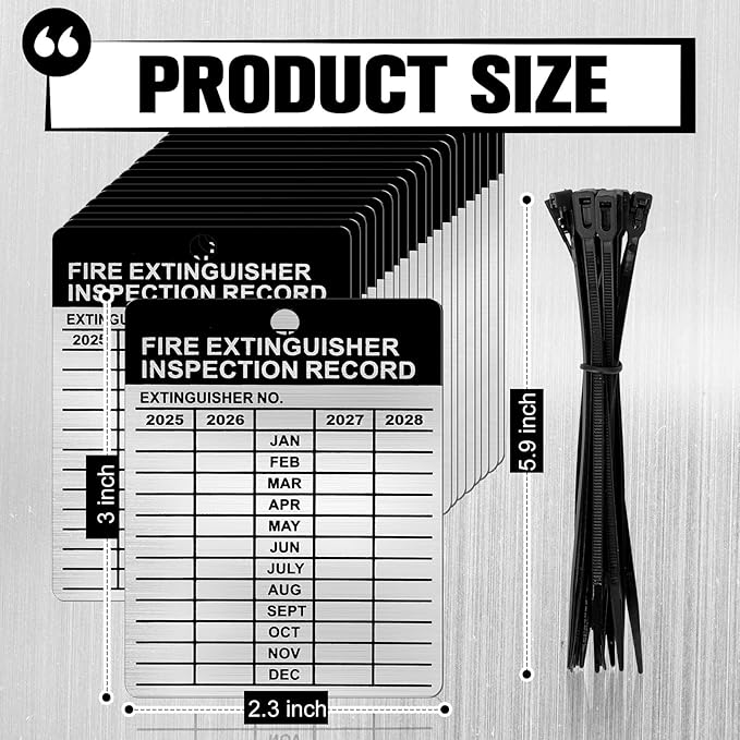 25 Sets Metal Inspection Tags - 2024-2027 Aluminum Fire Extinguisher Tags, 2.3 X 3 Inch, Weatherproof for Indoor/Outdoor Use