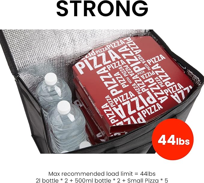 NZ home Insulated Bags for Food Delivery (XL Plus) Grocery Shopping Cooler Bag, Pizza Delivery, Hot & Cold Catering Tote, Reusable, Foldable & Heavy Duty (2 Pack, Blue)