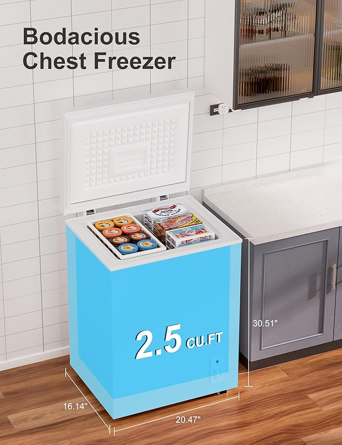 2.5 Cu.Ft Chest Freezer with Removable Basket, Small Deep Freezer, 6 Temp, Energy Efficient (0.35kWh/24H), <40dB Quiet, Manual Defrost, Space Saving Design for Dorm, Office, Apartment, Bar, White