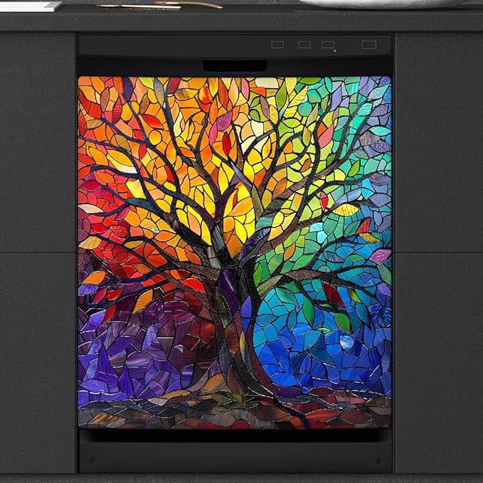 Dishwasher Magnet Cover Abstract Rainbow Tree of Life Front Dishwasher Cover Decoration Reusable Magnetic Door Cover Panel Decal Home Appliances Stickers Kitchen Refrigerator Fridge 23"x26"