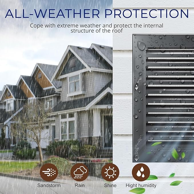 8" X 8" Gable Vent Aluminum Gable Vents for Houses Attic Vent Shed Vents Cover Exterior with Screen Mesh Alloy Wall Vent Ventilation for Home Garage Attic Ceiling - Vent Opening: 6" x 6" Black