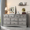 63”W Dressers for Bedroom, Grey Dresser with 10 Deep Drawer, Long Dressers & Chests of Drawers for Clothes, Easy Pulls Handle, Textured Borders, for Living Room, Hallway,Taupe Grey