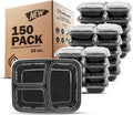 Freshware Meal Prep Containers [150 Pack] 3 Compartment with Lids, Food Containers, Lunch Box, Stackable, Bento Box, Microwave/Dishwasher Safe (32 oz)
