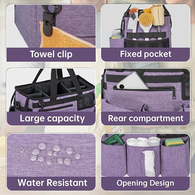 Wearable Cleaning Caddy Bag for Cleaning Supplies,Large Capacity Cleaning Organizer Purple