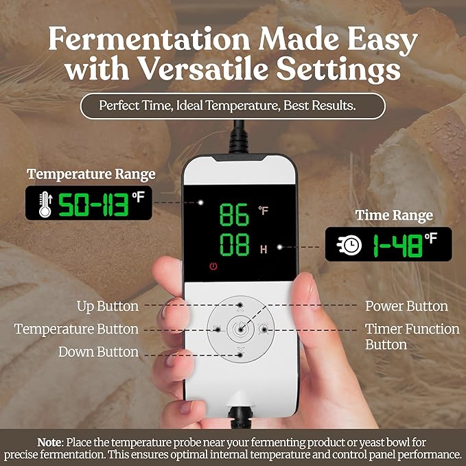 Bread Proofing Box – Bread Proofer, Dough Fermentation Box with Carry Bag, Sourdough Starter Warmer, Foldable & Zippered, Temp & Timer Controller, Ideal for Pizza, Yogurt, Kombucha – For Home Bakers