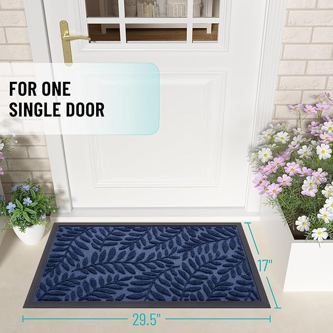 OLANLY Door Mat Indoor Outdoor Entrance, 29.5x17, Waterproof All-Weather All-Season Doormat, Sturdy Natural Rubber, Stain and Fade Resistant, Low Profile, Easy Clean Patio Entryway Mat, Navy Blue