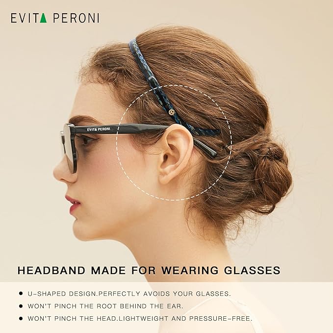 EVITA PERONI Hair Band, Acetate Resin Hairband for Women's Hair, Designed for Eyewear, No Pressure, No Headache, Comfortable Headbands for Women, Fashion Thin Headbands Non Slip, Tan, 1 Count