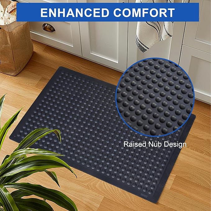 OrangeStar Anti-Fatigue Mat 24"x36" with Textured Nubs, Beveled Edge Kitchen Mat for Commercial Use, Non-Slip Rubber Flooring for Standing Desk, Restaurant, Bar, Black