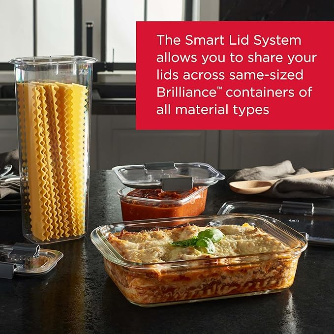 Rubbermaid Brilliance Glass Food Storage Containers, Assorted Sizes, Set of 9, BPA-Free, Leak-Proof, Clear