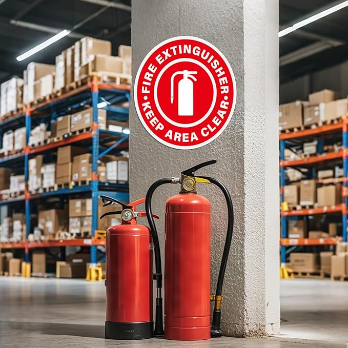 5 Pack Fire Extinguisher Keep Area Clear Sign 17×17 Inches Large Caution Safety Warning Sticker Self Adhesive Vinyl Waterproof Signage for Office Business Workshop
