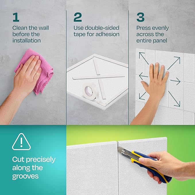 Acoustic Panels 12-Pack Soundproof Wall Panels 12"x12"x0.4" Decorative Sound Dampening for Your Home, Office, Studio, Bedroom & More with Unique GridFrame Carving [White]