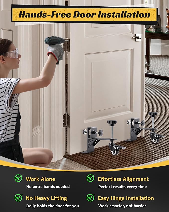 Door Installation Dolly, Heavy Duty Door Dolly Cart for Pre Hung Interior Doors - 300lb Capacity, Easy Lifting & Quick Mounting for Door Panels, Door Installation Tools, Panel Carrier with Wheels