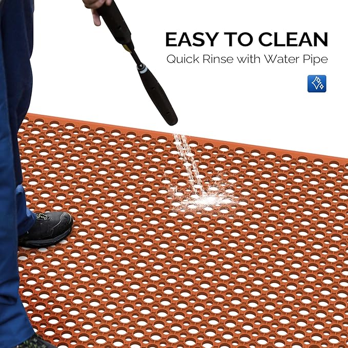 ROVSUN Rubber Floor Mat with Holes, Anti-Fatigue/Non-Slip Drainage Mat, for Industrial Kitchen Restaurant Bar Bathroom Utility Garage Pool Entry Door Mat, Indoor (36'' x 60'' Red 2Pcs)