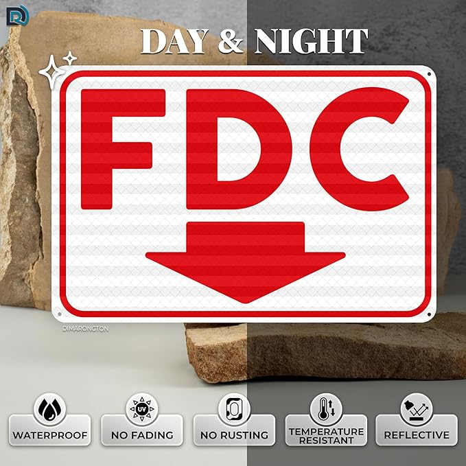 FDC Sign with Arrow, Reflective Aluminum 18x12 Fire Department Connection Sign, Heavy-duty, UV Protected and Weatherproof