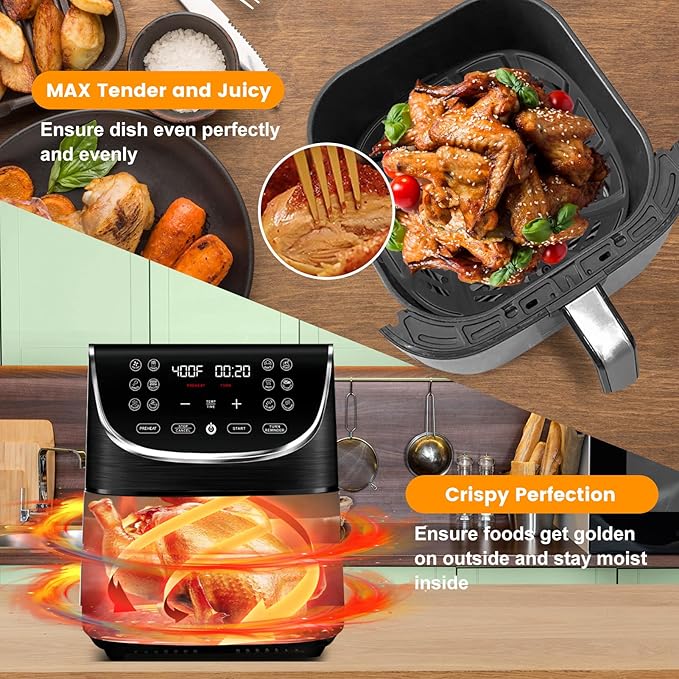 Air Fryer Accessories for Gourmia GAF798 GAF716 7QT Air Fryer, Food Grade Nonstick 8.97''*8.97'' Air Fryer Replacement Parts Rack Tray Grill Pan Grill Plate Crisper Plate, Dishwasher Safe