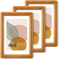 Axeman 4x6 Picture Frame Set of 3 - Solid Teak Wood Frame With Mat for 3x5 - Rounded Corner 4 x 6 Picture Frame with Tempered Glass for Tabletop Display