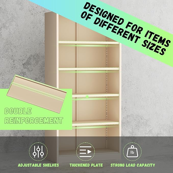 Crownland 72" Metal Storage Cabinet, Lockable Garage Storage Cabinets, High Office Cabinet with Adjustable Shelves for Garage, Home Office, Classroom, Pantry, File(Warm Grey-Narrow Size)