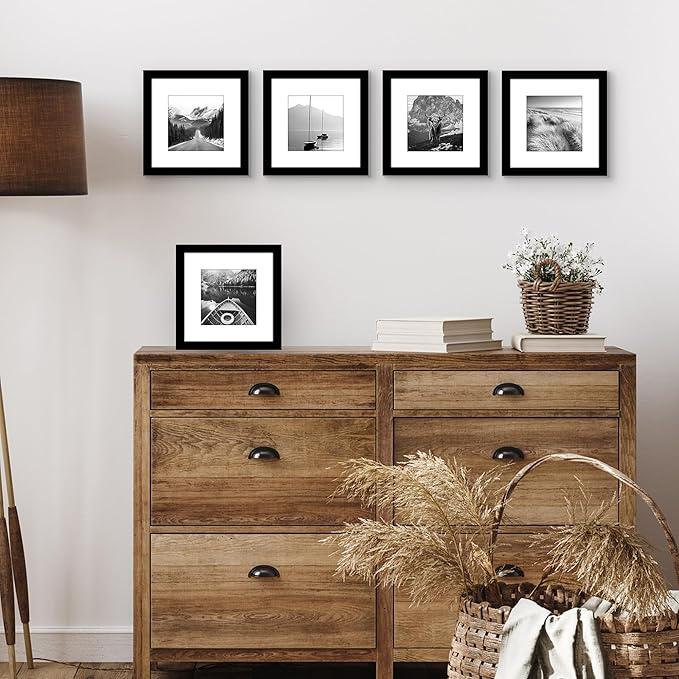 Americanflat 8x8 Picture Frame with Polished Plexiglass - Set of 5 - Use as 5x5 Frame with Mat or Display 8x8 Photo Without Mat - Galleria Collection - Square Frames for Tabletop and Wall - Black
