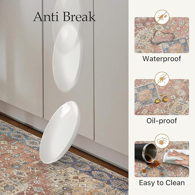 GENIMO Kitchen Mats for Floor, 2PCS Kitchen Rugs Non Slip Washable, Waterproof Anti Fatigue Mat, Comfort Standing Runner Rug for Sink, Office, Laundry, Home, 20"x32"+20"x48", RetroBrick