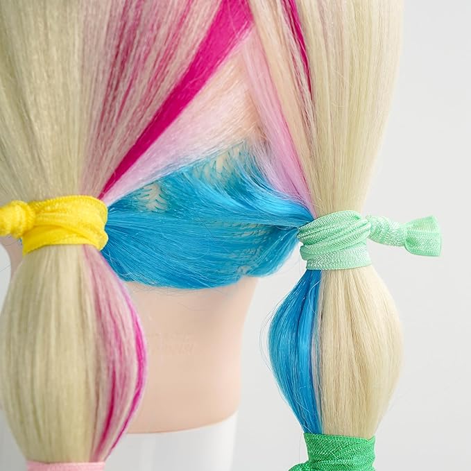 MEEDEE 100 Pack Rainbow Elastic Hair Ties: No Crease, Soft Ribbon Knotted Ponytail Holders for Women, Ouchless Yoga Bracelets