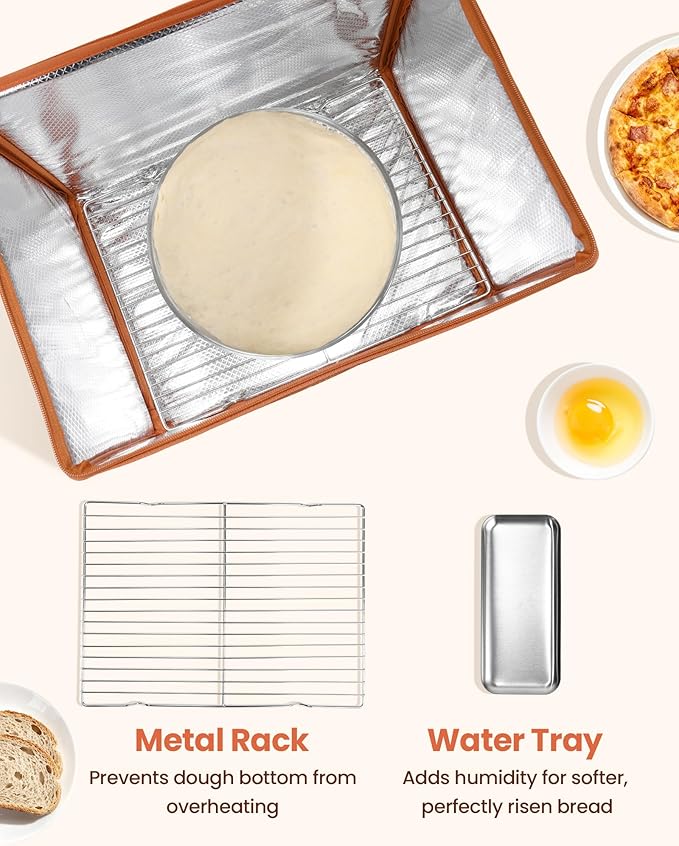 Folding Proofing Box with Metal Rack & Water Tray, Bread Proofer with 68–132°F Temp Control & 99H Timer | Dough Proofing Box for Sourdough, Pizza, Kombucha,Yogurt, Bread Baking