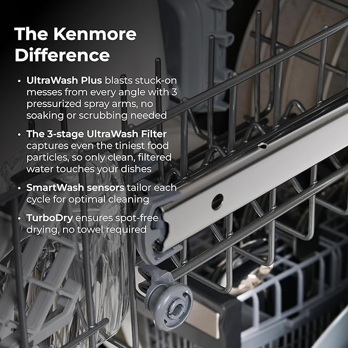 Kenmore 22-14709 18" Compact Built-In Dishwasher - UltraWash Plus, TurboDry, EasyFlex Third Rack & SmartWash - 10 Place Settings - 45 DBA - ENERGY STAR Certified - 18" - Black