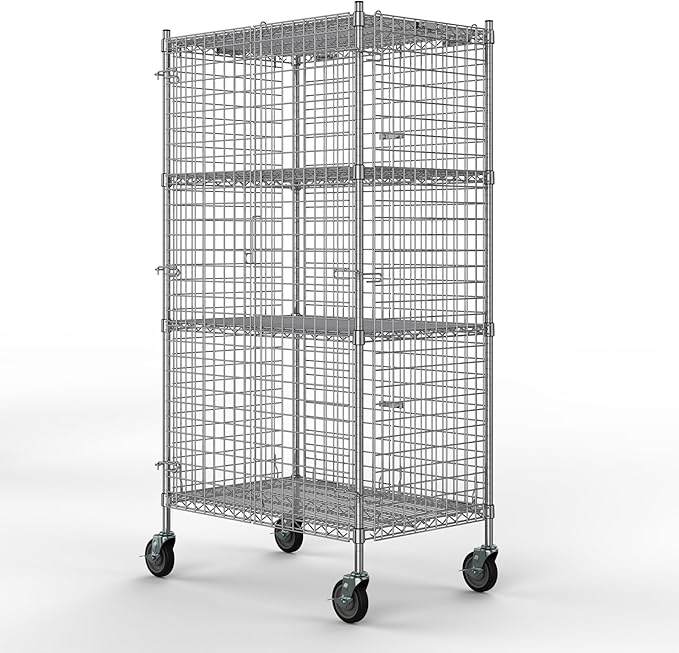 24" W x 36" L x 69" H Heavy Duty Utility Commercial Grade Metal Storage NSF Unit | Chrome Mobile Security Wire Cage Kit