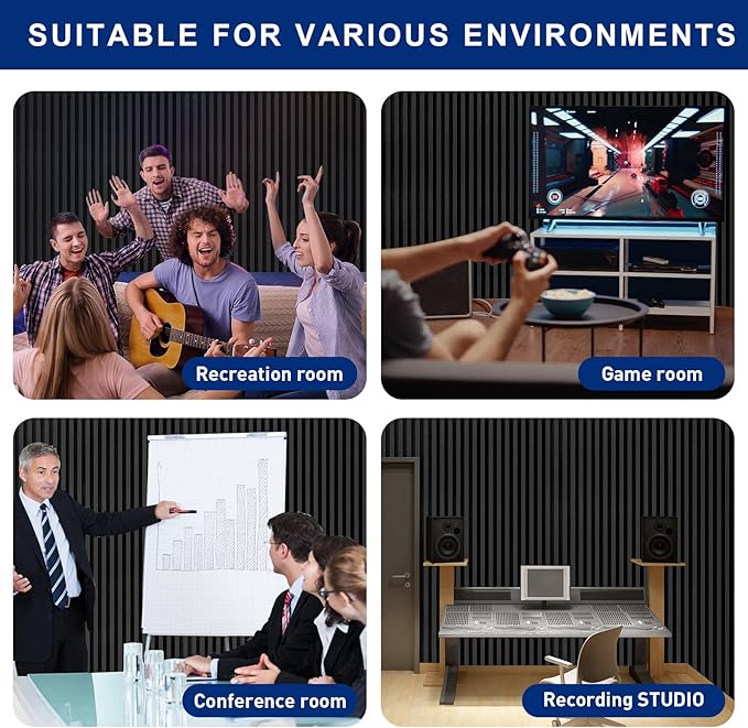 4 Pack Acoustic Foam Panels, 2" X 24" X 48" Wedge Soundproof Studio Foam for Walls,Sound Absorbing Panels, Sound Insulation for Studio, High Density Fireproof Studio Wedges (Black, 4 Pack)