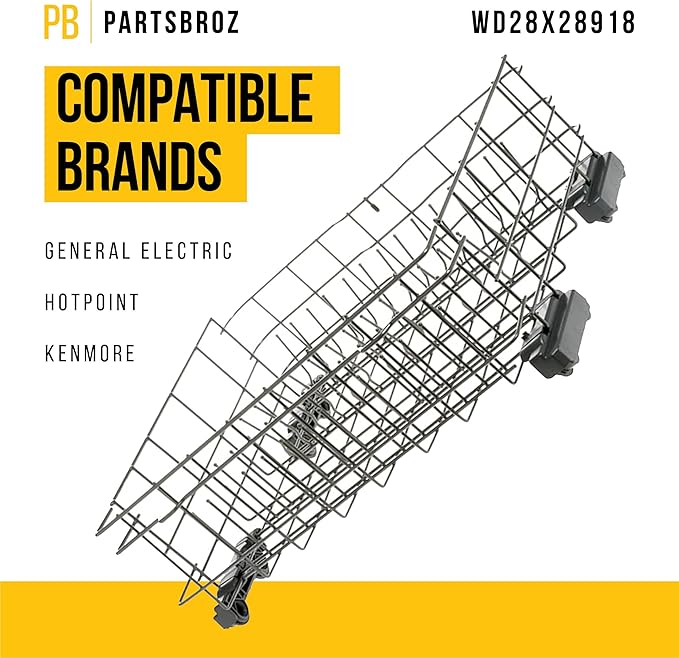 PartsBroz WD28X28918 Lower Rack Assembly - Compatible With General Electric Dishwasher - Replaces AP7020320 PS16618974 WD28X10371 WD28X10372 WD28X21715 WD28X22358 WD28X22659 WD28X25958 WD28X10349