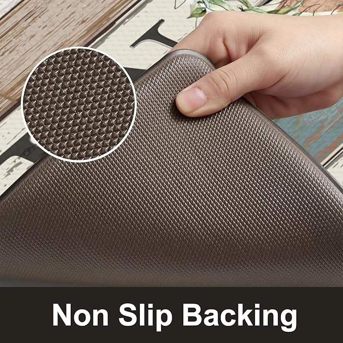 KIMODE Kitchen Mats 2PCS,Cushioned Anti Fatigue Farmhouse Kitchen Rugs and Mats,Non Skid Waterproof Kitchen Mats for Floor,Comfort Foam Standing Desk Mat for Home,Office,Sink,Laundry