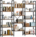 Shintenchi Triple Column 5 Tier Bookshelf, Industrial Large Bookcase Display Shelves, Large Etagere Bookshelf,Wide Book Shelf Book Case for Home & Office, Rustic Brown