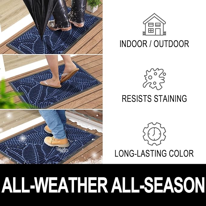 Colorxy Waterproof Doormat, Sturdy Natural Rubber Front Indoor Mat, Non Slip Low Profile Indoor Outdoor Door Mats, Stain and Fade Resistant Floor Mat, Easy Clean Patio Entrance Mat, 30''x17'', Navy
