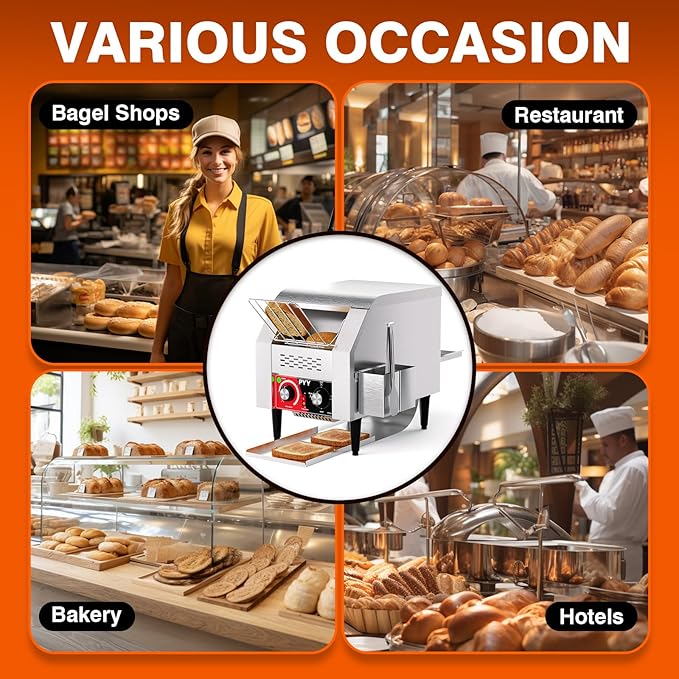 PYY Commercial Conveyor Toaster 150 Slices/Hour, Electric Conveyor Belt Toaster for Toast, Bun, Bagel, Bread, Heavy Duty Stainless Steel Toaster Oven for Restaurant, Bakery, Buffet Use