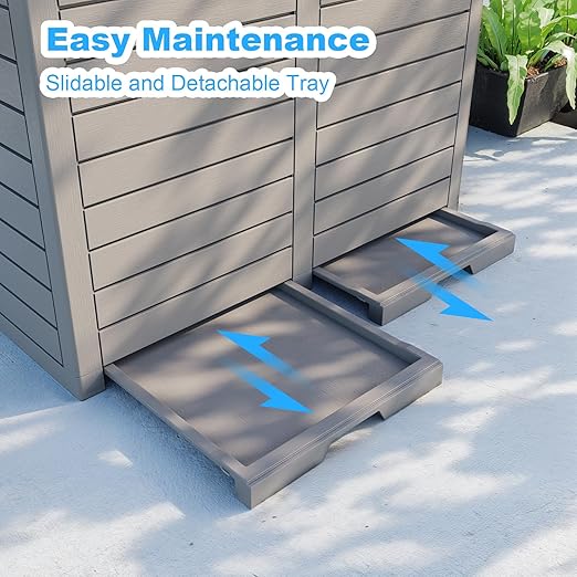 Outdoor Trash Can with Lid, Outdoor Trash Bin & Pull-Out Liquid Drawer, Dual Lid Closure Design, Waterproof Resin Garbage Can Container for Patio, Backyard, Deck (Grey, 76 Gallon)