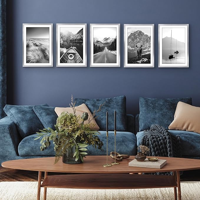 Americanflat 13x19 Picture Frame with Polished Plexiglass - Set of 5 - Use as 11x17 Frame with Mat or Display 13x19 Photo Without Mat - Galleria Collection - Picture Frames for Wall Display - Silver