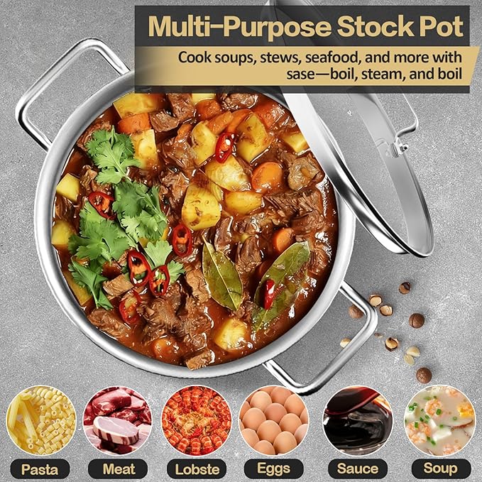 Commercial Grade Large Stock Pot - 100 QT Soup Pot with Lid - Non-Nickel Stainless Steel Stock Pots - Healthy Cookware Polished Stockpots - Heavy Duty Cooking Pots, Cookware Sauce Pots