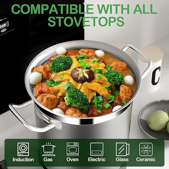 Extra Large Stock Pot 100 Quart (25Gallon) – Professional Stainless Steel Stockpot with Lid – Heavy Duty Cooking Pot for Commercial Kitchens, Canning, and Outdoor Seafood Boil