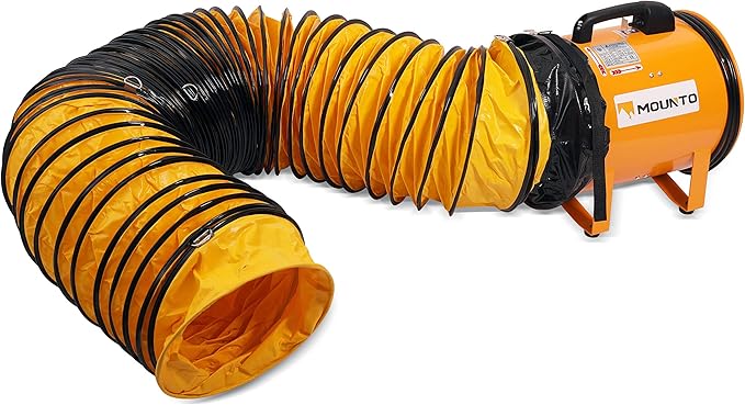 MOUNTO 12-Inch Heavy Duty Cylinder Axial Fan with 25-Foot Vinyl Hose | High-Performance Portable Blower/Exhaust Fan | 2900 CFM Directional Airflow for Crawl Spaces, Attics, Basements