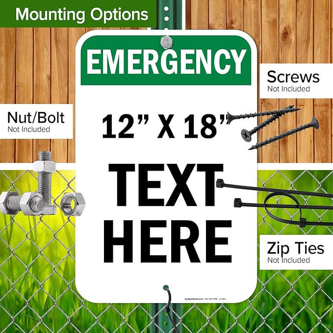 Custom Emergency Sign, OSHA Sign, 12x18 Inches, Rust Free .063 Aluminum, Fade Resistant, Made in USA by My Sign Center